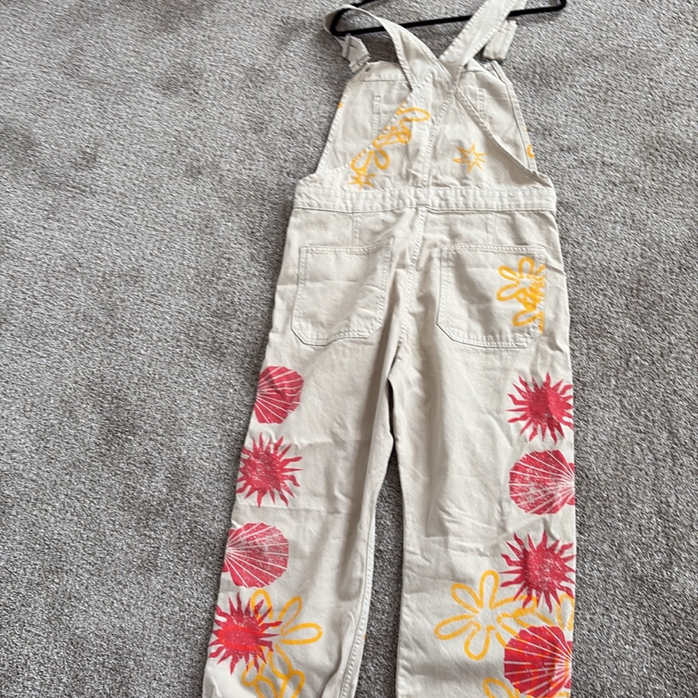 We The Free Beige Overalls with Red Sunburst printed stamps - Picture 9 of 11